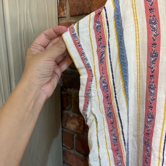 True Craft womens linen blend striped button front top white 2X - Picture 2 of 5